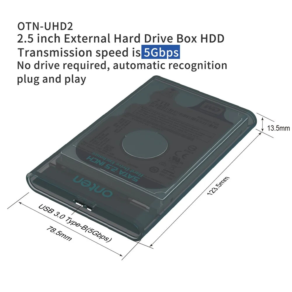 ONTEN UHD2 2.5 Inch External Hard Drive Enclosure Plug and Play 5Gbps High Speed USB 3.0 HDD - 7