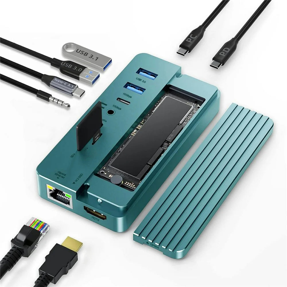 ONTEN OTN-UC966 10 in 1 USB-C Hub M.2 SSD Enclosure 10Gbps High-Speed Data Transfer Docking Station - 2