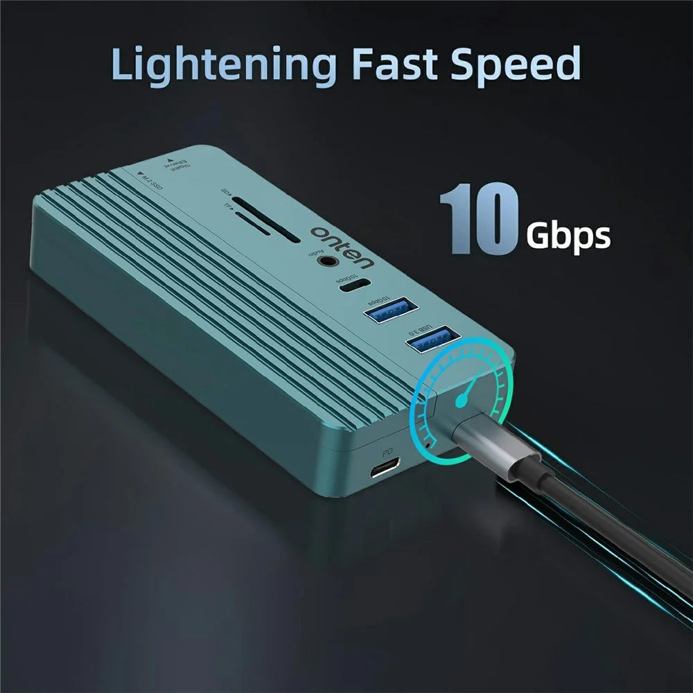 ONTEN OTN-UC966 10 in 1 USB-C Hub M.2 SSD Enclosure 10Gbps High-Speed Data Transfer Docking Station - 3