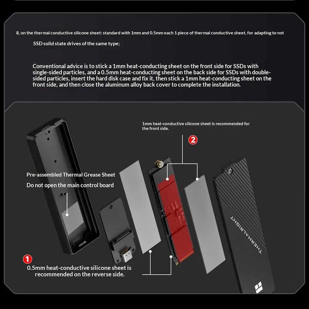 THERMALRIGHT HR-EB105 C M.2 NVMe SSD Enclosure USB 3.2 Gen2 Type-C Cable Aluminum Alloy CNC 8TB External Hard Drive Case - Black - 6