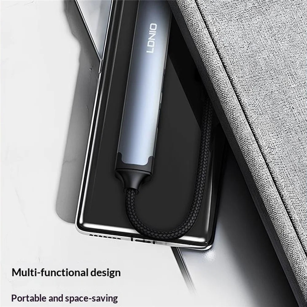 LDNIO DS-134UC USB-A + Type-C to 4-Port USB 3.0 Hub 5Gbps High Speed Data Transfer Aluminum Alloy Adapter - Grey - 5