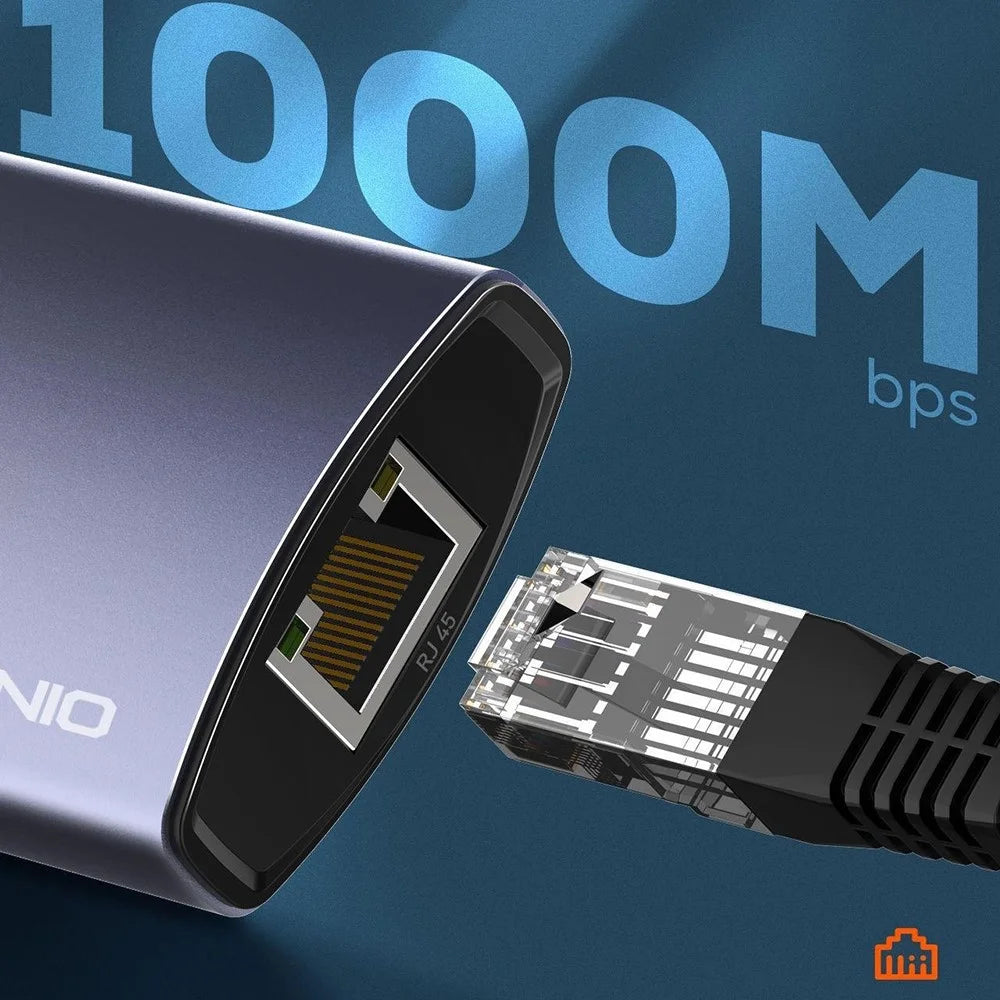 LDNIO DS-144U USB-A to 3-Port USB3.0 RJ45 Gigabit Ethernet Adapter Hub with 1.2m Cable - Grey - 6