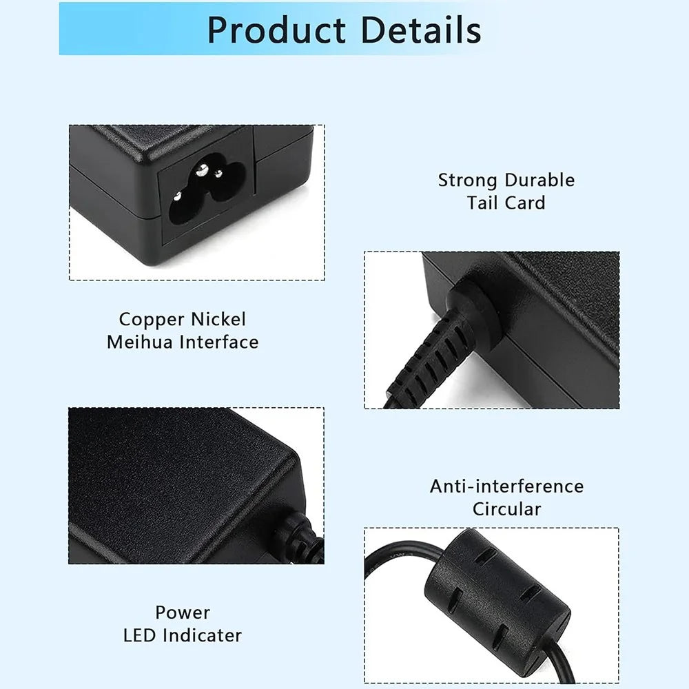 12V  /  10A 120W Laptop Charger 5.5x2.5mm Power Adapter Compatible with 5.5x2.1mm - EU Plug - 2