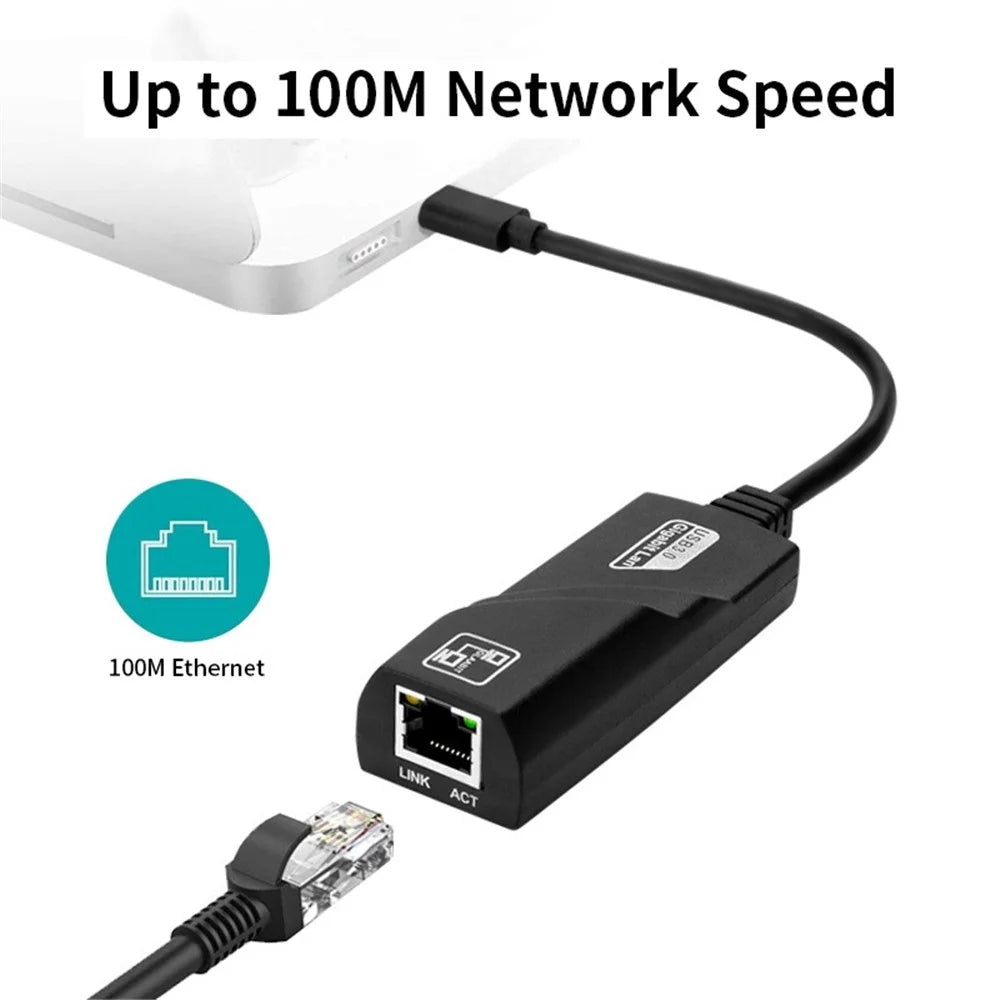 JUNSUNMAY USB 3.1 Type-C to RJ45 100Mbps Adapter Laptop Ethernet Network Cable Connector - 2