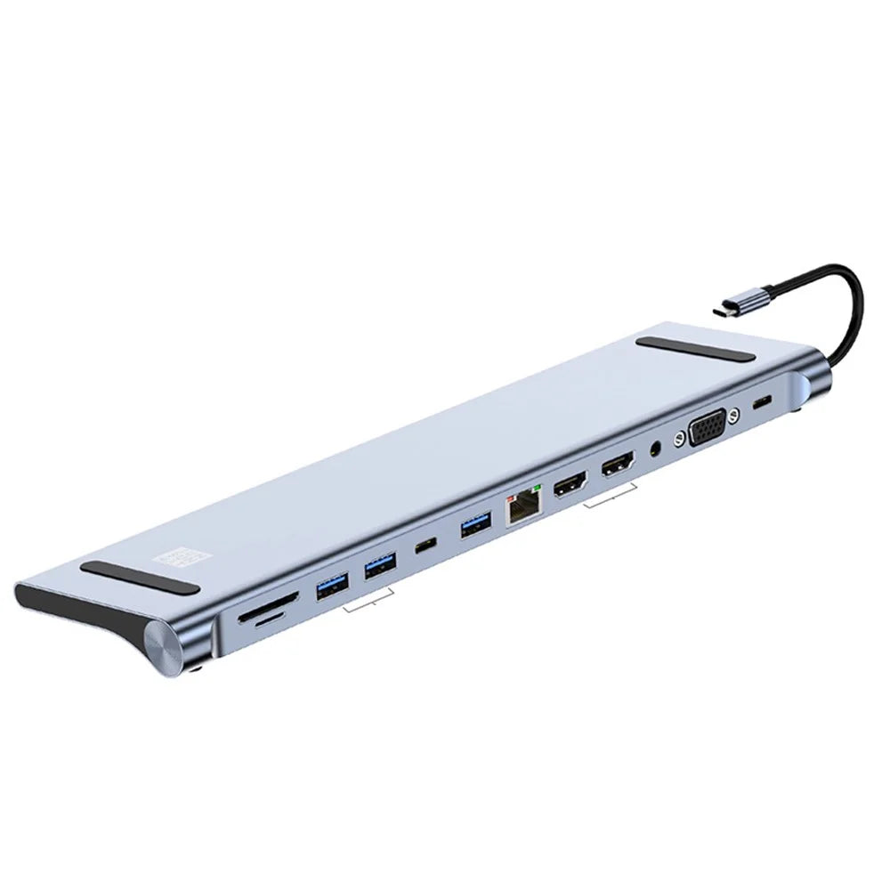 JUNSUNMAY JSM-HUB022 12-in-1 Type-C Docking Station Multi-Port Type-C Hub Converter USB-C to HD + VGA + RJ45 100Mbps + TF Card + 3.5mm Audio - 1