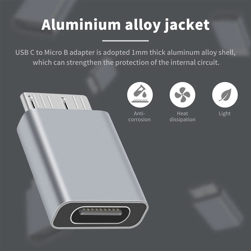 JUNSUNMAY Type-C Female to USB 3.0 Micro B Male Adapter Aluminium Alloy Converter for Hard Drive - 3