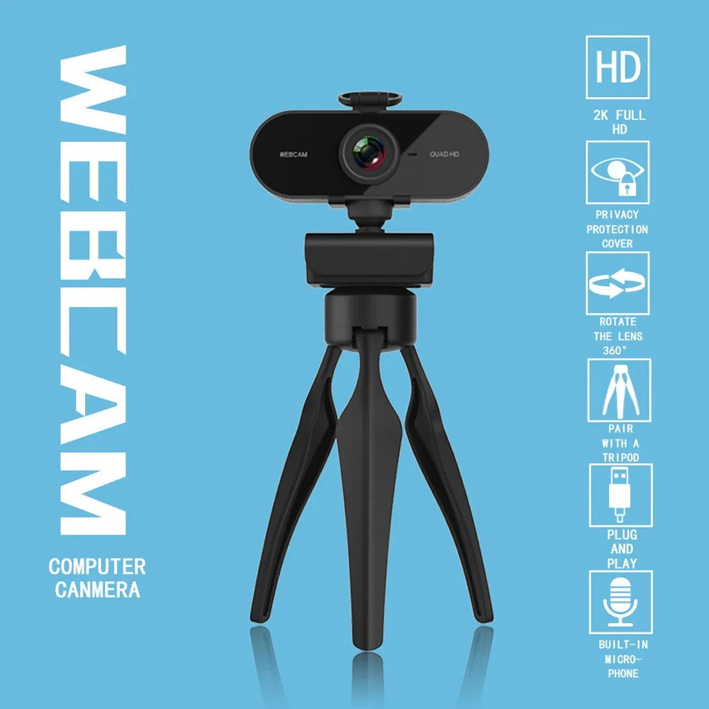 HD 4MP Webcam Built-in Microphone USB Computer Camera with Privacy Cover and Tripod for Video Calling Conference - 3