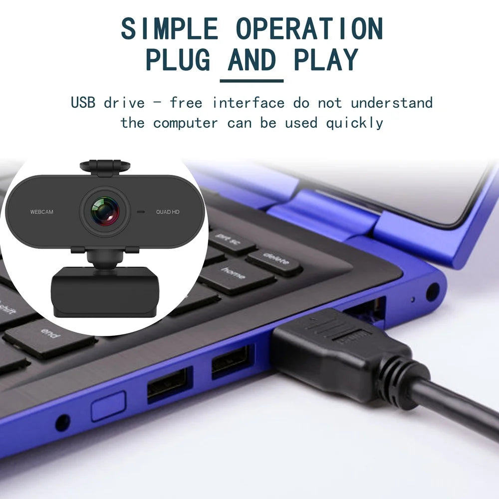 HD 4MP Webcam Built-in Microphone USB Computer Camera with Privacy Cover and Tripod for Video Calling Conference - 5