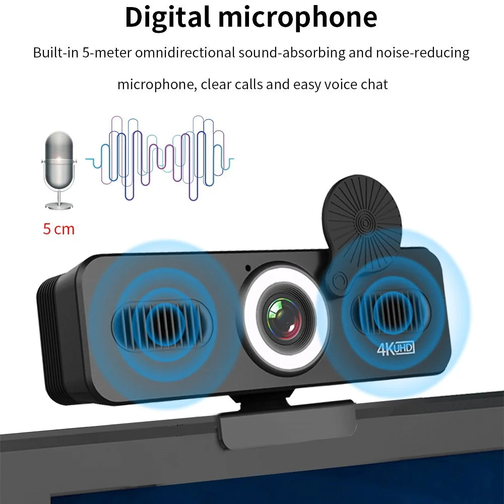 ELEBEST 2K USB Computer Camera Live Streaming Video Conference Webcam with Fill Light - 3