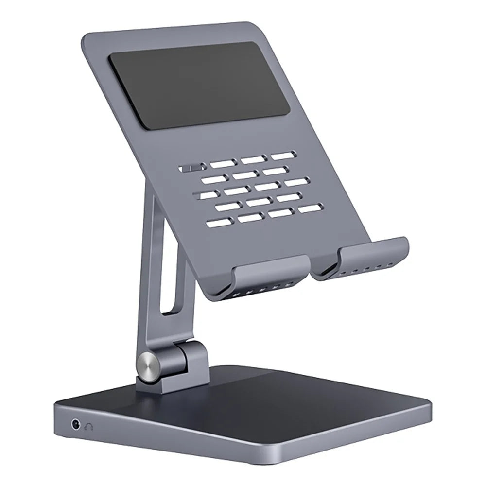 H13U Phone Tablet Stand Aluminum Alloy Desktop Bracket with 7-in-1 USB Hub Docking Station - 1