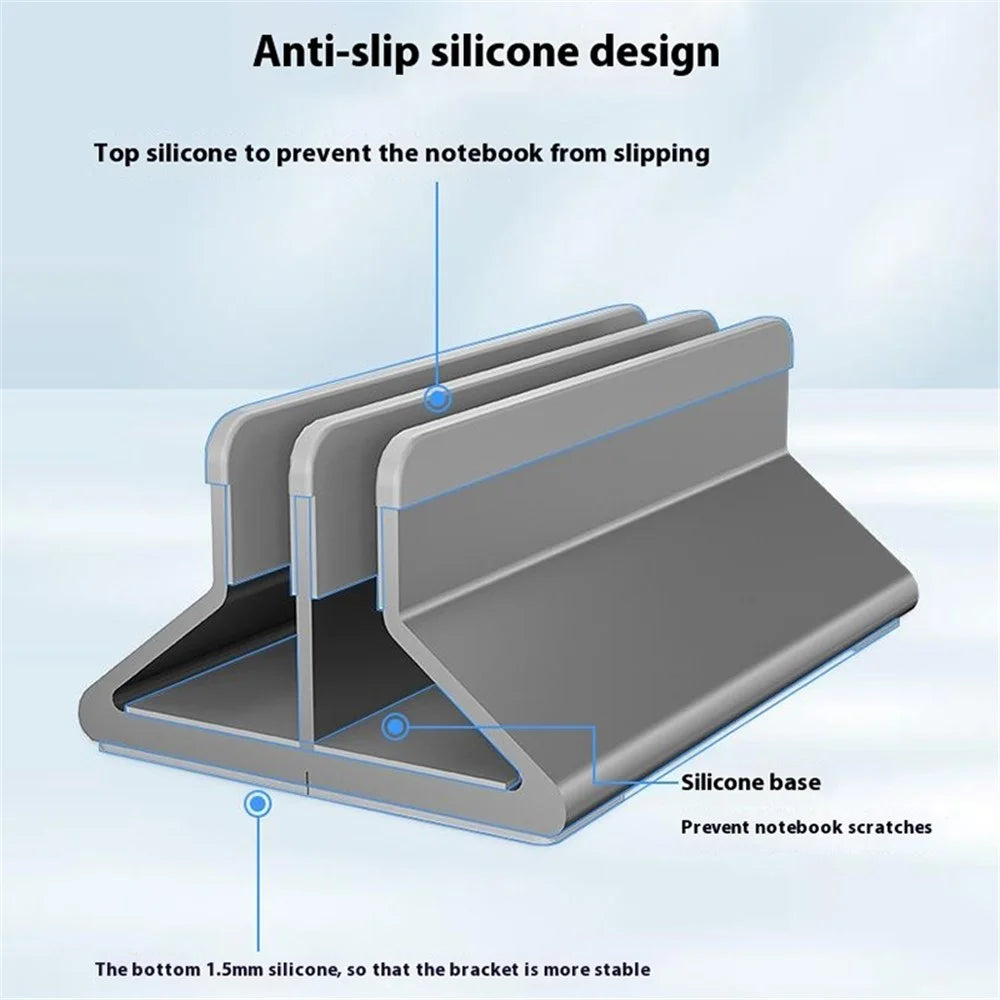 C402 Aluminum Alloy Laptop Tablet Stand Dual Slot Vertical Desktop Holder Organizer Base - Grey - 4