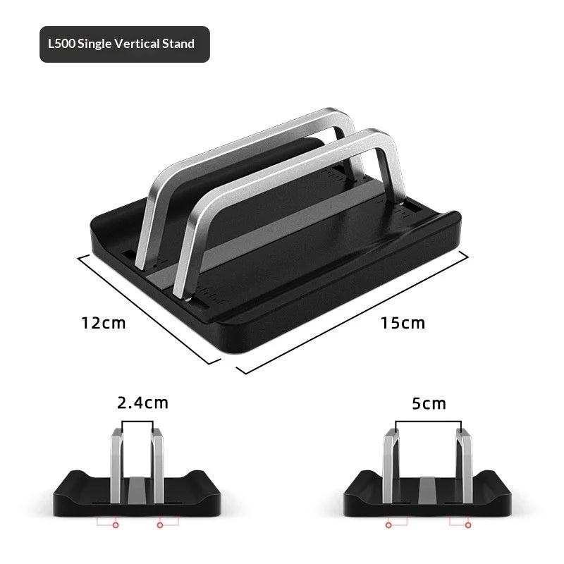 L500 Single Slot Vertical Laptop Stand ABS + Aluminum Alloy Adjustable Desktop Notebook Storage Holder Support - Black - 5