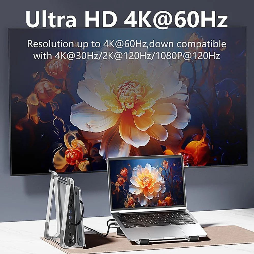 BLUEENDLESS ST709 7 in 1 Laptop Stand Riser Type-C Hub with RJ45 + 4K 60Hz HD + PD 100W + 2 USB 3.0 + TF Card Reader - Silver Grey - 2