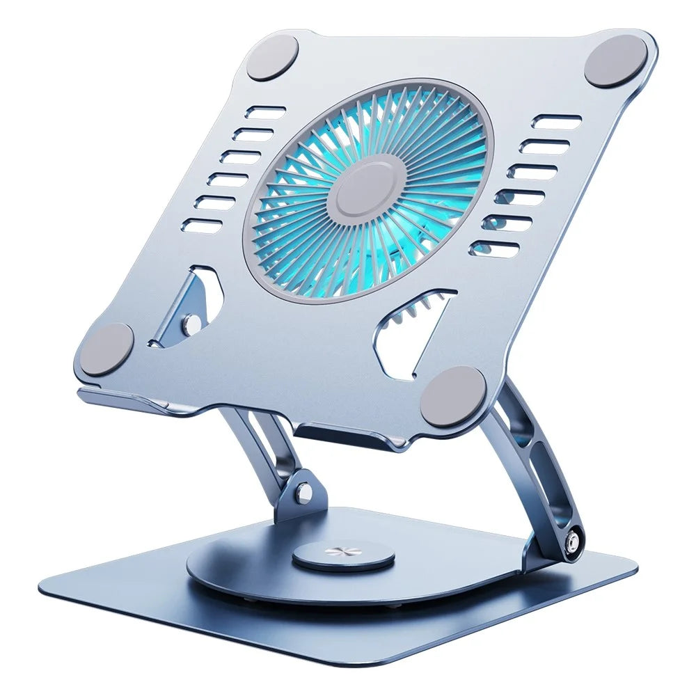 R-JUST HZ22-1 Laptop Bracket with Cooling Fan 360 Degree Rotating Height Adjustable Folding Notebook Stand - Grey - 1