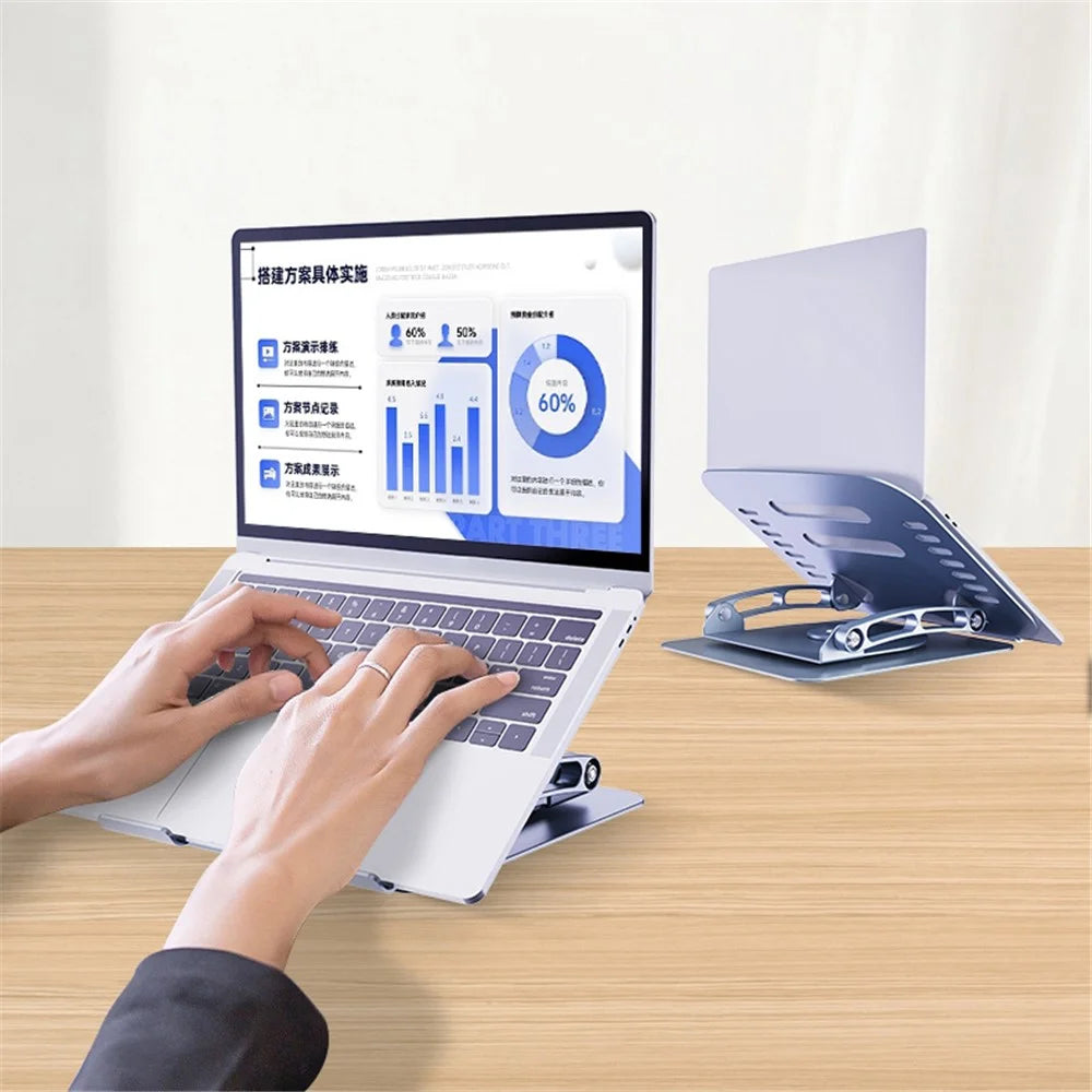R-JUST HZ08-1 360 Degree Rotating Height Adjustable Laptop Bracket Folding Notebook Stand - Grey - 7