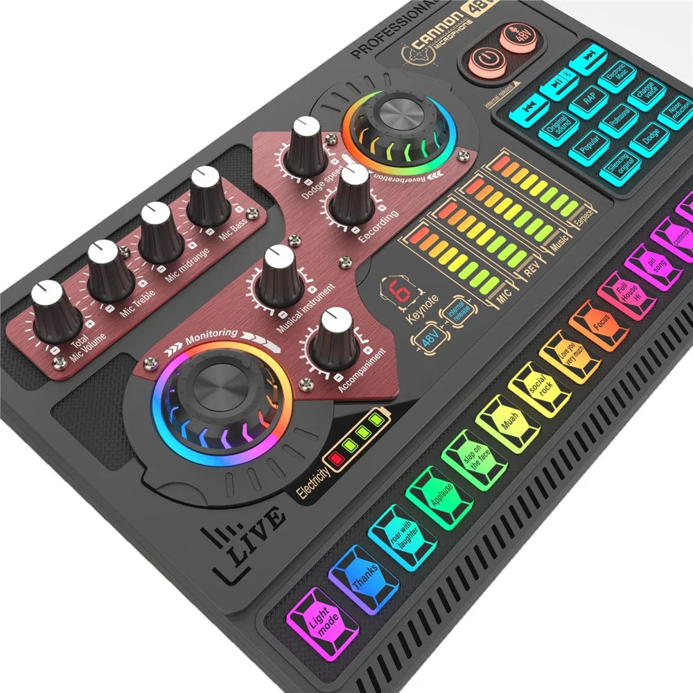 X5 Multifunctional Wireless Bluetooth-compatible Mic Sound Card 48V HiFi Recording Device Professional Soundcard Audio Mixer - Black - 6