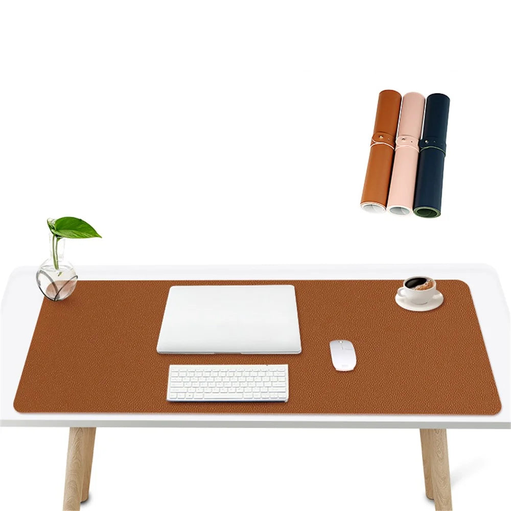 ZD02 100x44cm Double-sided Keyboard Mouse Pad Waterproof PU Leather Large Computer Desk Mat - Yellow/Grey - 2