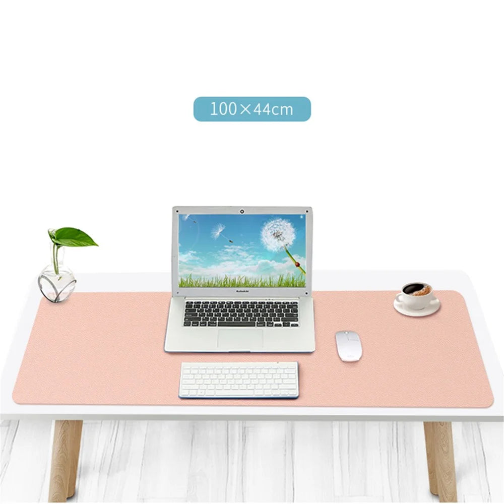 ZD02 100x44cm Double-sided Keyboard Mouse Pad Waterproof PU Leather Large Computer Desk Mat - Yellow/Grey - 4