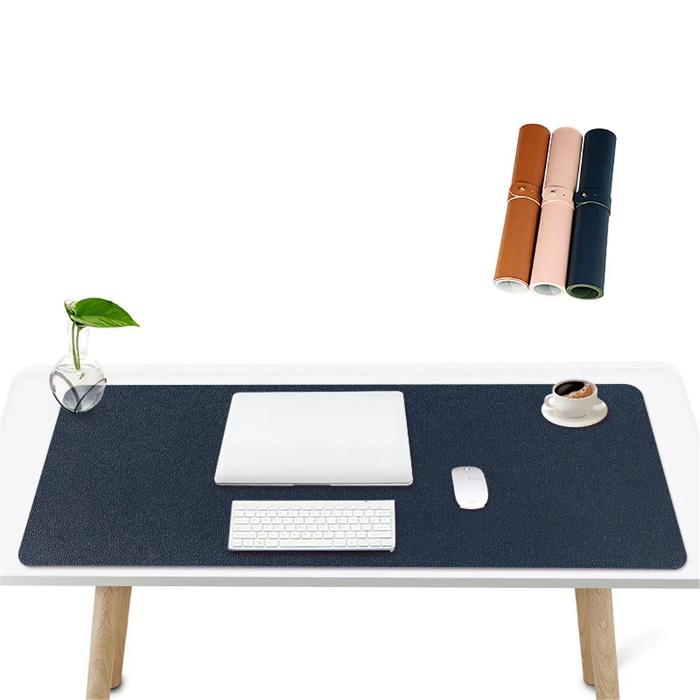 ZD02 80x40cm PU Leather Large Office Computer Desk Mat Double-sided Keyboard Mouse Pad - Royal Blue/Army Green - 2