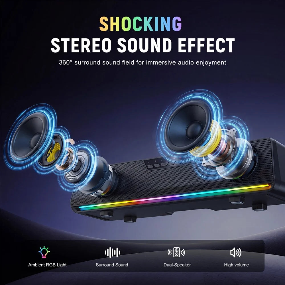 ONIKUMA L13 Wired Desktop Speaker with RGB Lighting Bluetooth-compatible 5.4 Gaming Subwoofer - Black - 4