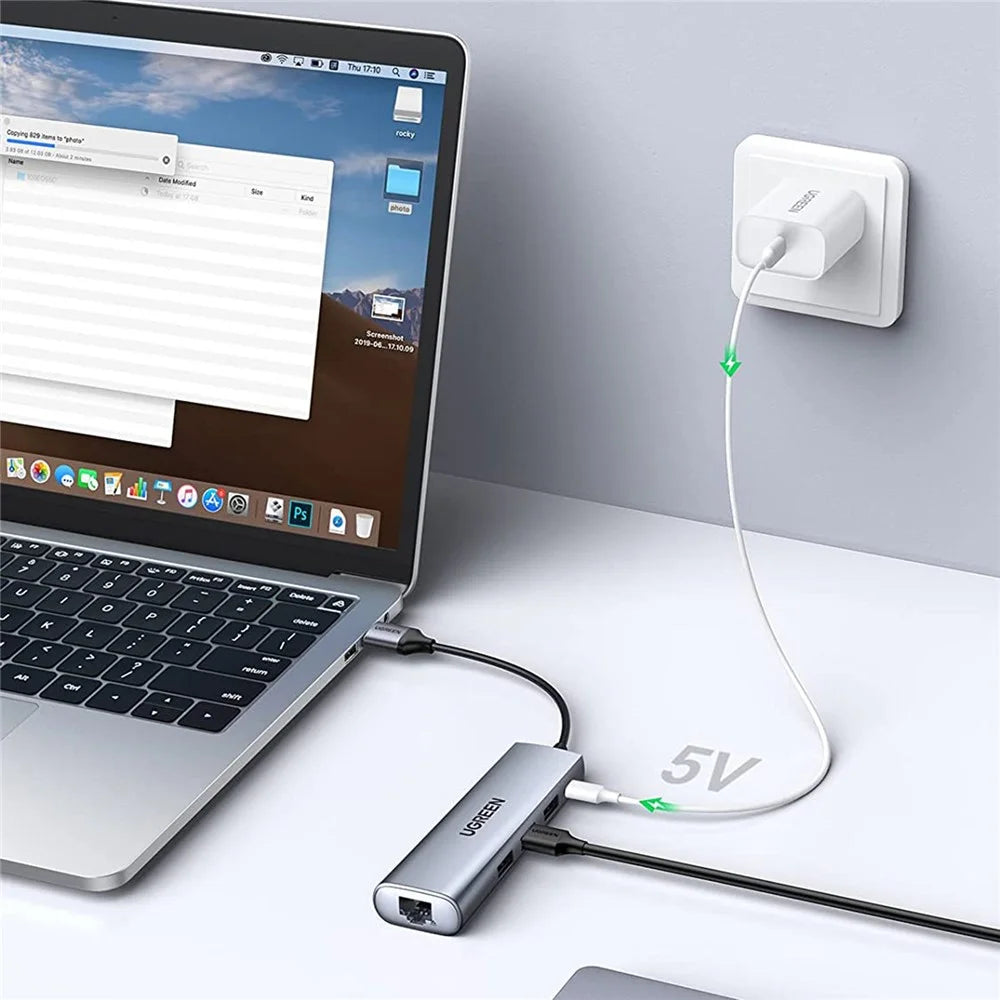 UGREEN 20915 USB Hub 3-Port USB 3.0 Hub 5V Power Port with RJ45 10/100/1000 Gigabit Ethernet Adapter Converter LAN Wired USB Network Adapter - 3