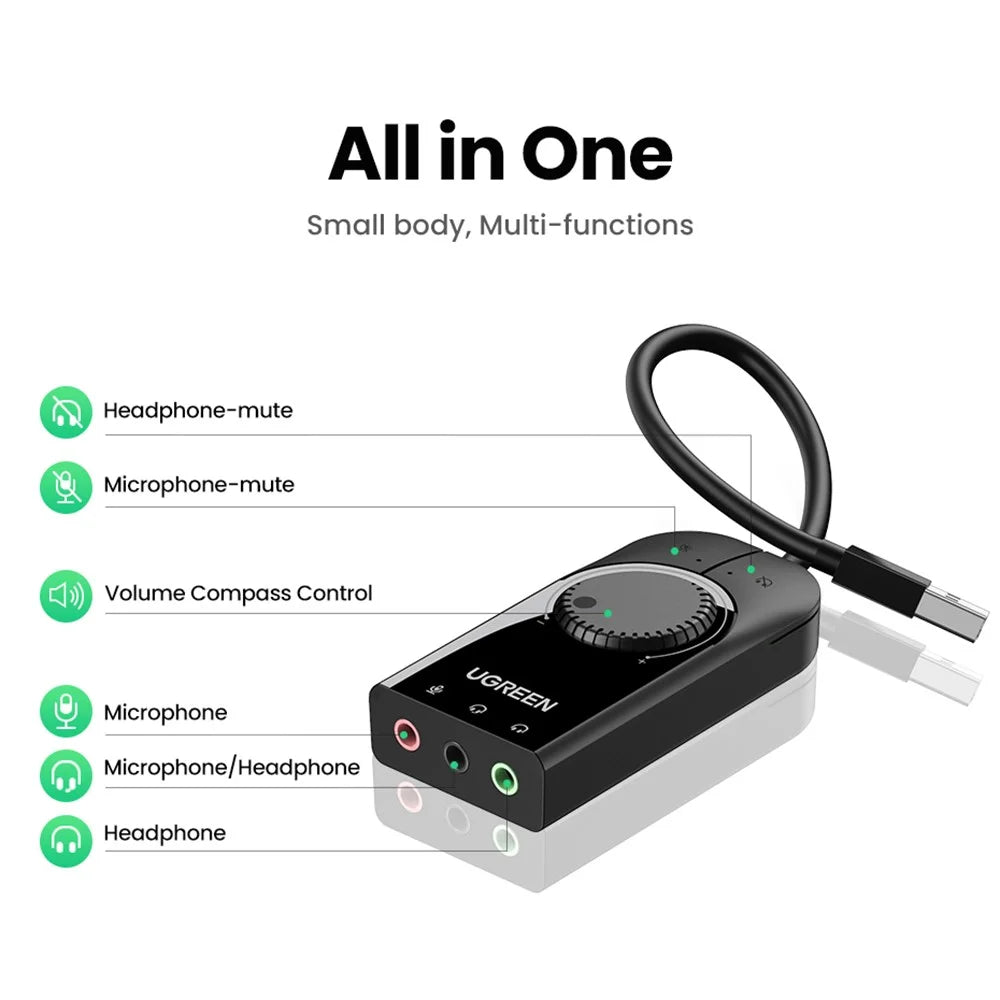 UGREEN 50599 1m External USB Audio Card with 3.5mm Audio/Mic Jack Audio Adapter Sound Card Compatible with Windows Mac Linux PC PS5/4 - 6