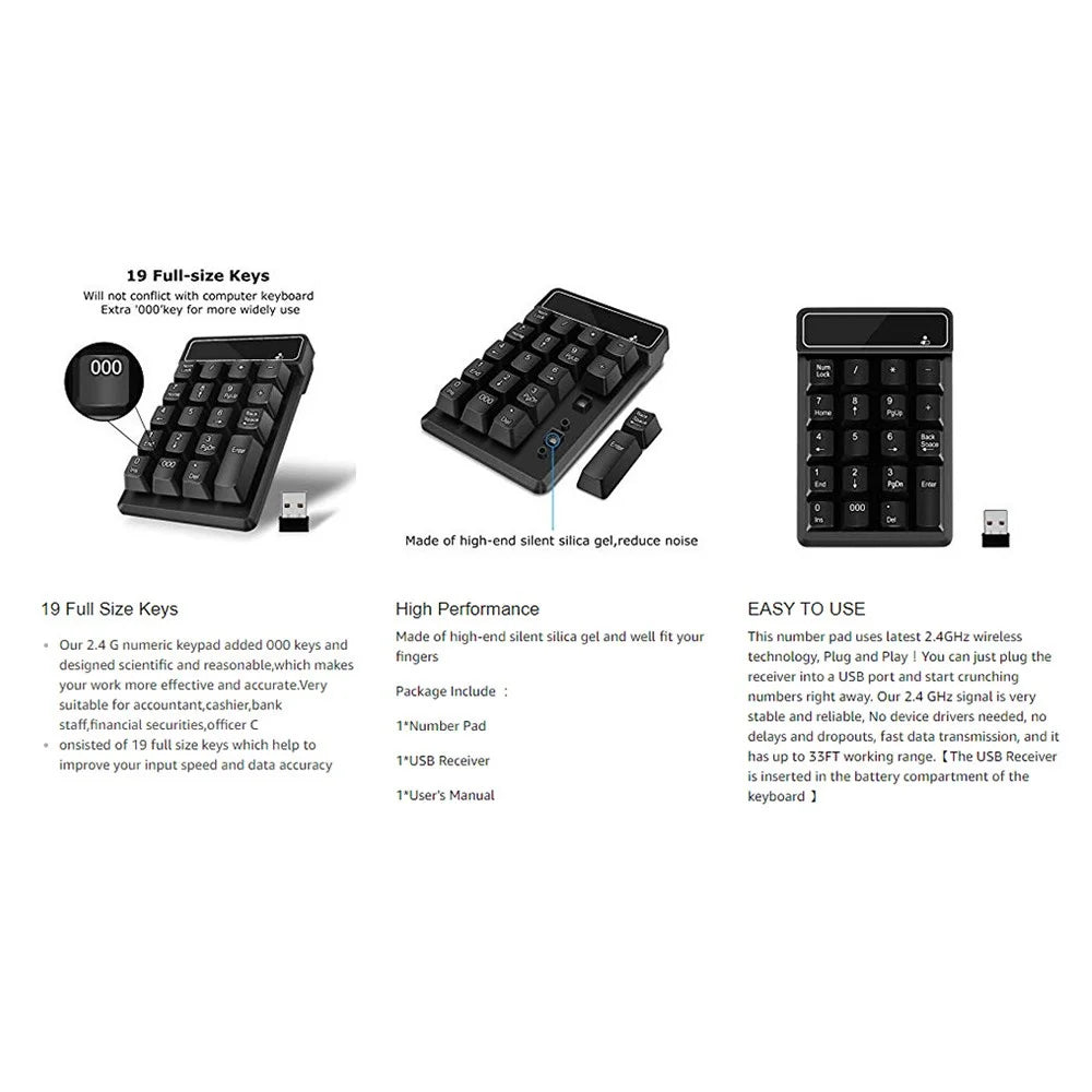 2.4G Wireless Mini Numeric Keyboard Suspended Mechanical Keyboard 19-key Mini Accounting Banking Keypad - 4
