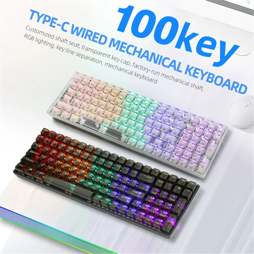 Y-FRUITFUL K10 Mechanical 100-Key Type-C Wired Keyboard with Clear Keycap - Transparent White - 2