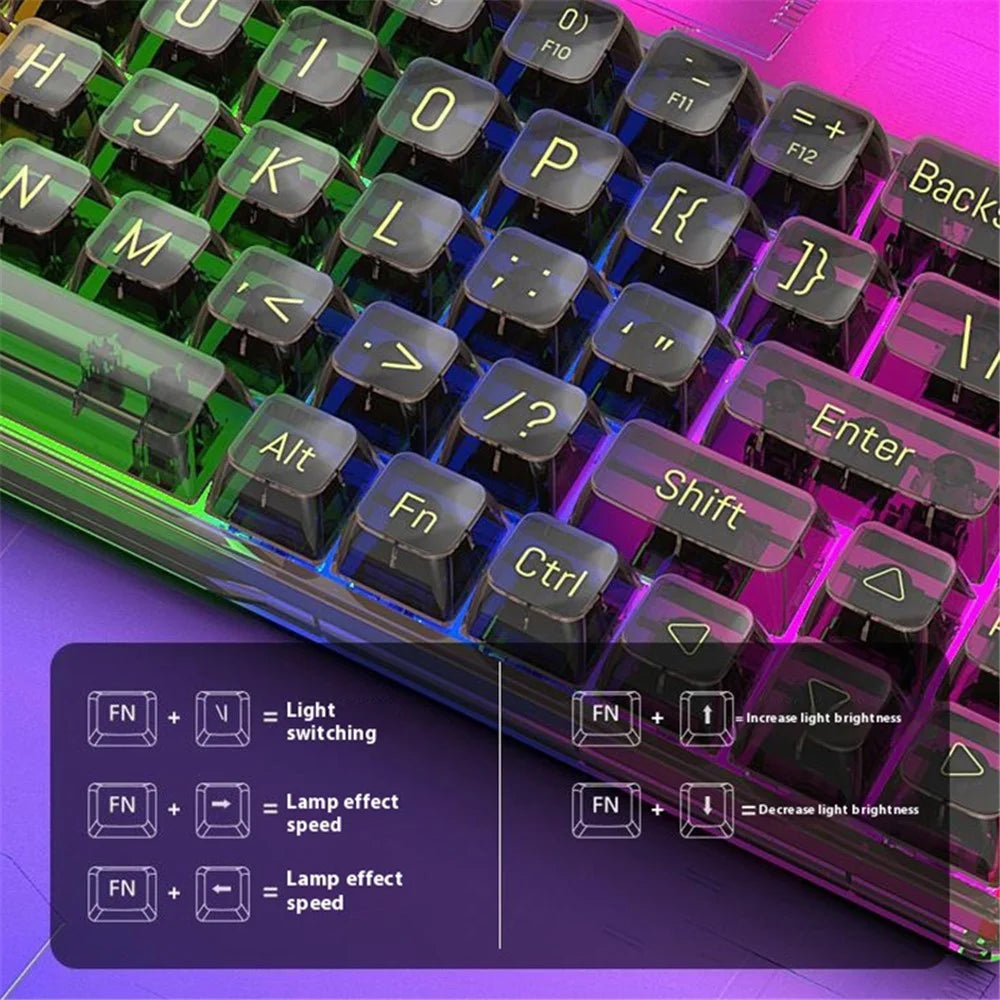 Y-FRUITFUL K60 68 Keys Type-C Wired Mechanical Keyboard RGB Light Transparent Keycaps Gaming Keyboard - Transparent Black+Blue Switch - 3