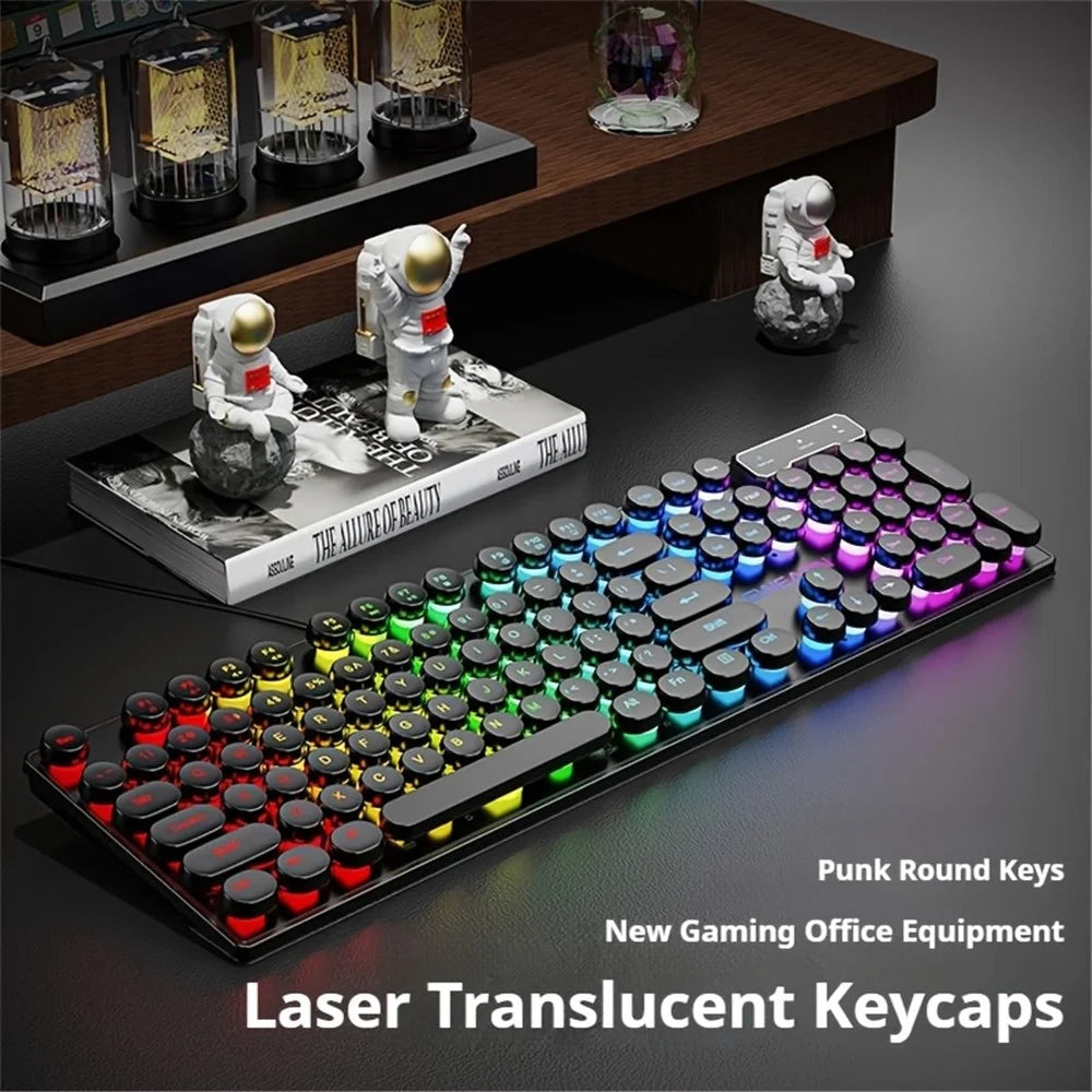 EWEADN GX30 Retro Punk Computer Laptop Keyboard USB Wired Backlit Gaming Keyboard - Black / Rainbow Light - 3