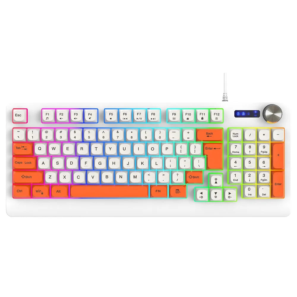 Y-FRUITFUL K93 Color Splicing Wired Keyboard 93-Key RGB Light Office Gaming Computer Keyboard - Orange+White - 2