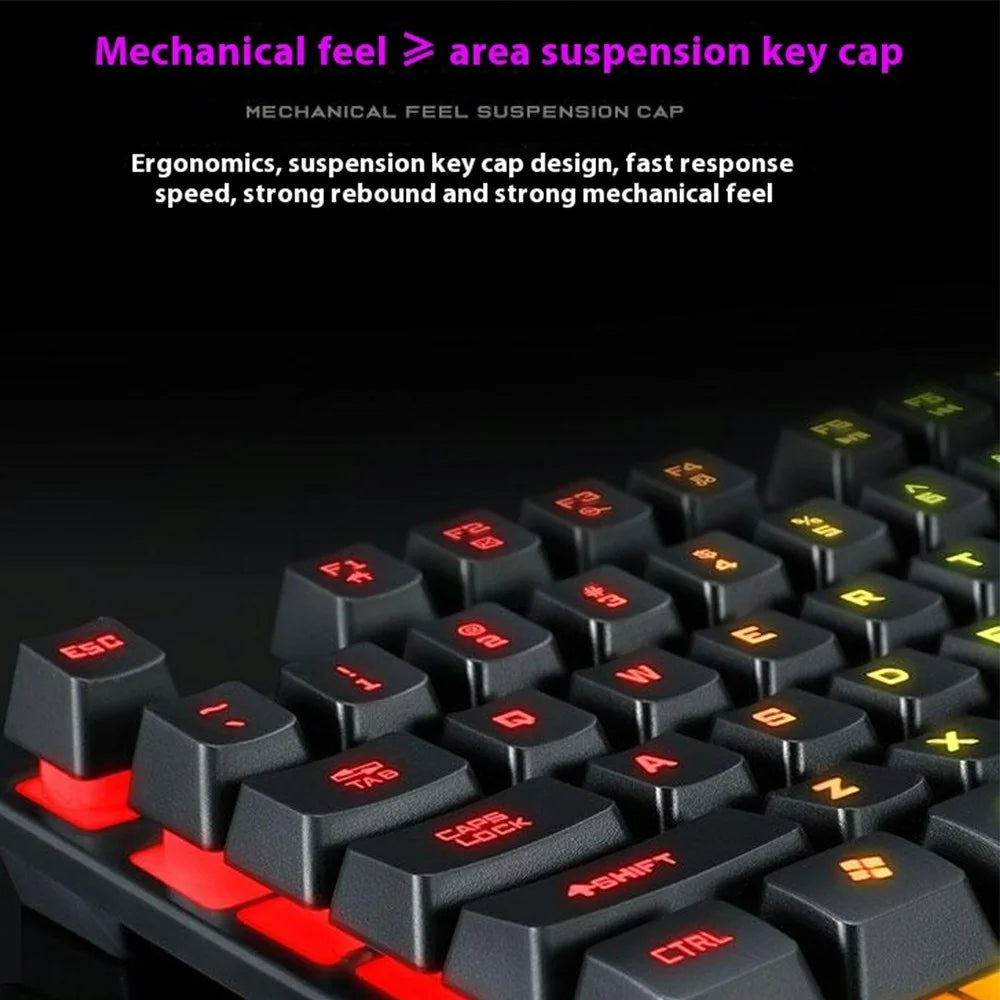 T-WOLF T20 USB Wired Gaming Keyboard with Colorful Backlit Ergonomic Mechanical Keyboard - 4