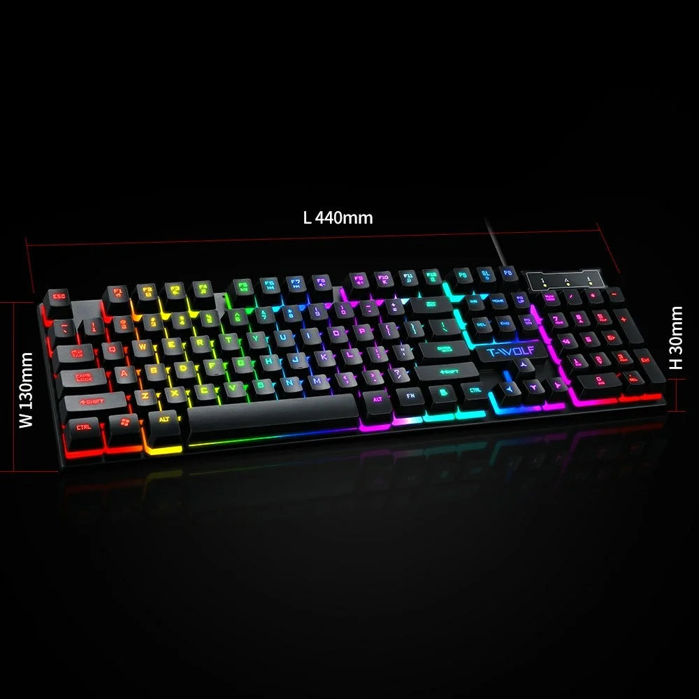 T-WOLF T20 USB Wired Gaming Keyboard with Colorful Backlit Ergonomic Mechanical Keyboard - 7