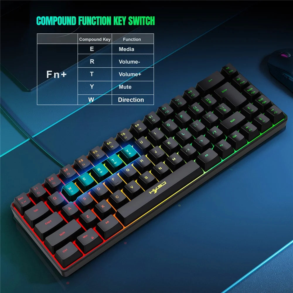 HXSJ V200 68 Keys USB Wired Membrane Keyboard with RGB Backlit Gaming Keyboard - Black - 7