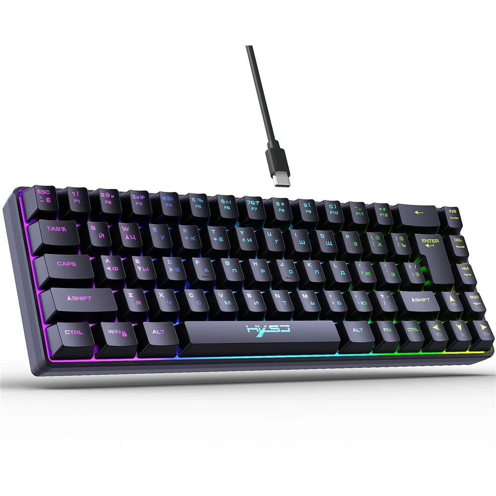 HXSJ V200 Russian Version 68 Keys Wired Membrane Keyboard with RGB Backlight Ergonomic Gaming Keyboard - Black - 1