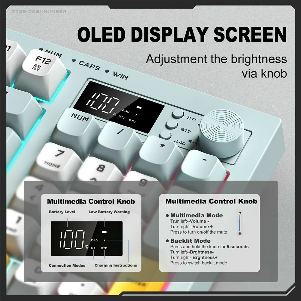 ONIKUMA G80 Gaming Keyboard 2.4G Wireless / Bluetooth-compatible / Wired Membrane Keys 3 Modes Keyboard with RGB Backlit - 5