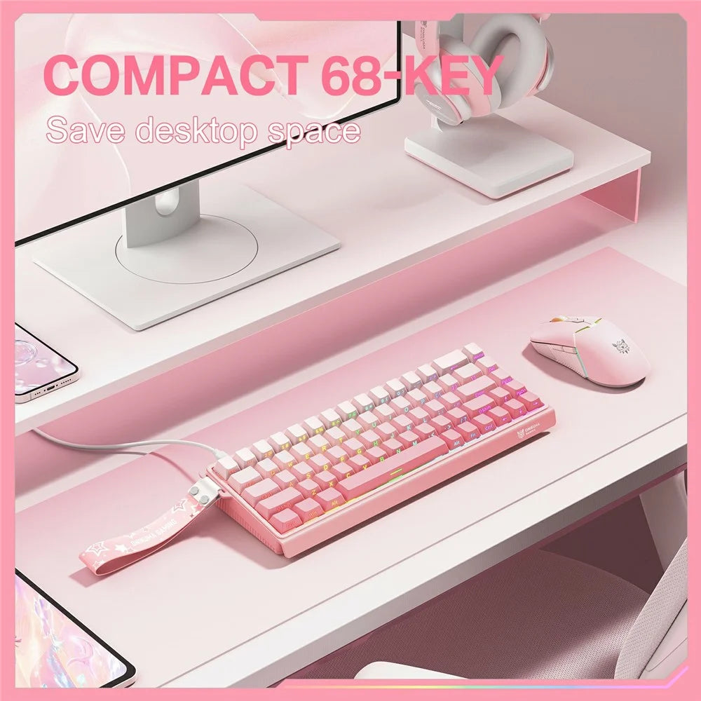 ONIKUMA G69 68 Keys Hot Swappable Keyboard for Mac / Windows / Android Magnetic Axis Gaming Keyboard with RGB Light - Pink - 5