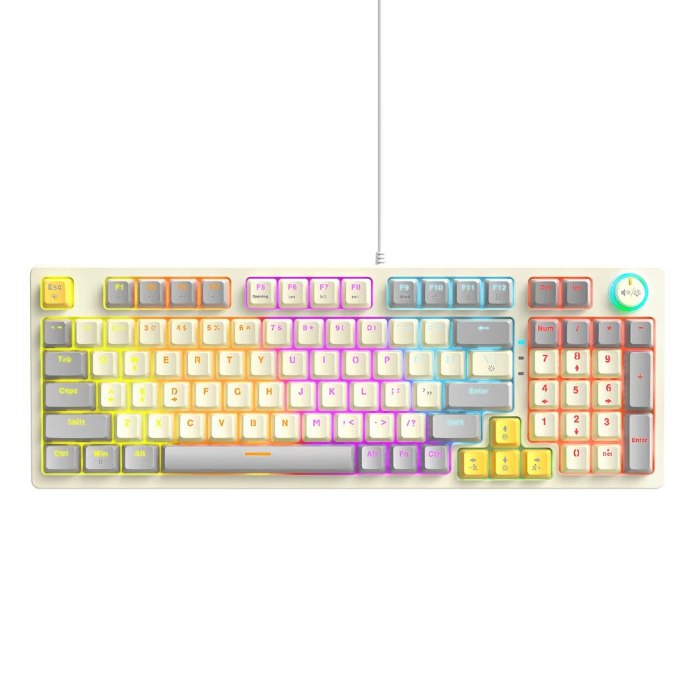 T-WOLF T50 Mechanical Keyboard 97-Key Wired Gaming Keyboard with RGB Light and Multimedia Knob for PC - Gray-White - 2