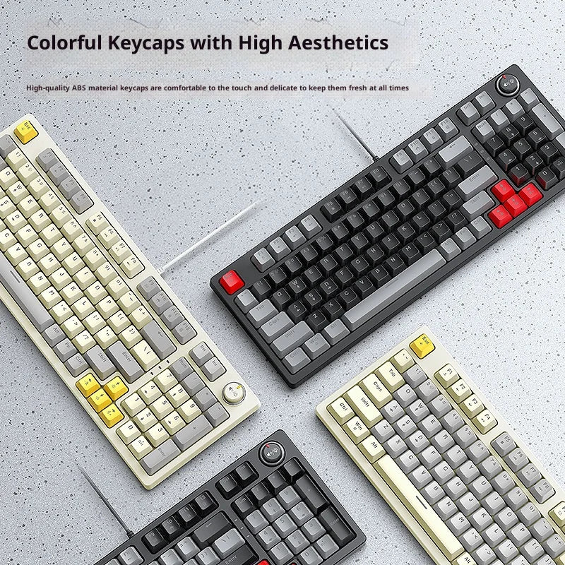 T-WOLF T50 Mechanical Keyboard 97-Key Wired Gaming Keyboard with RGB Light and Multimedia Knob for PC - Gray-White - 5