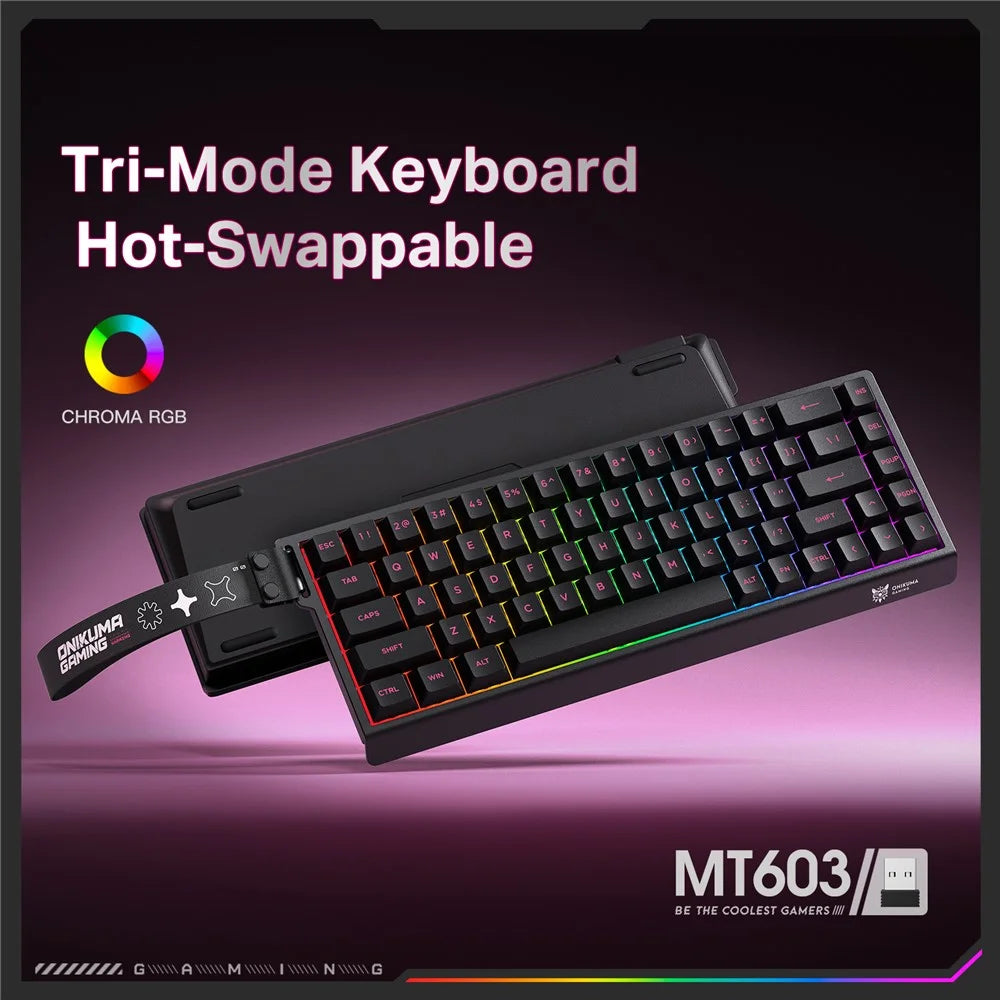 ONIKUMA MT603 68 Keys Mechanical Keyboard Three Modes 2.4GHz Wireless Gaming Keyboard - Black - 2