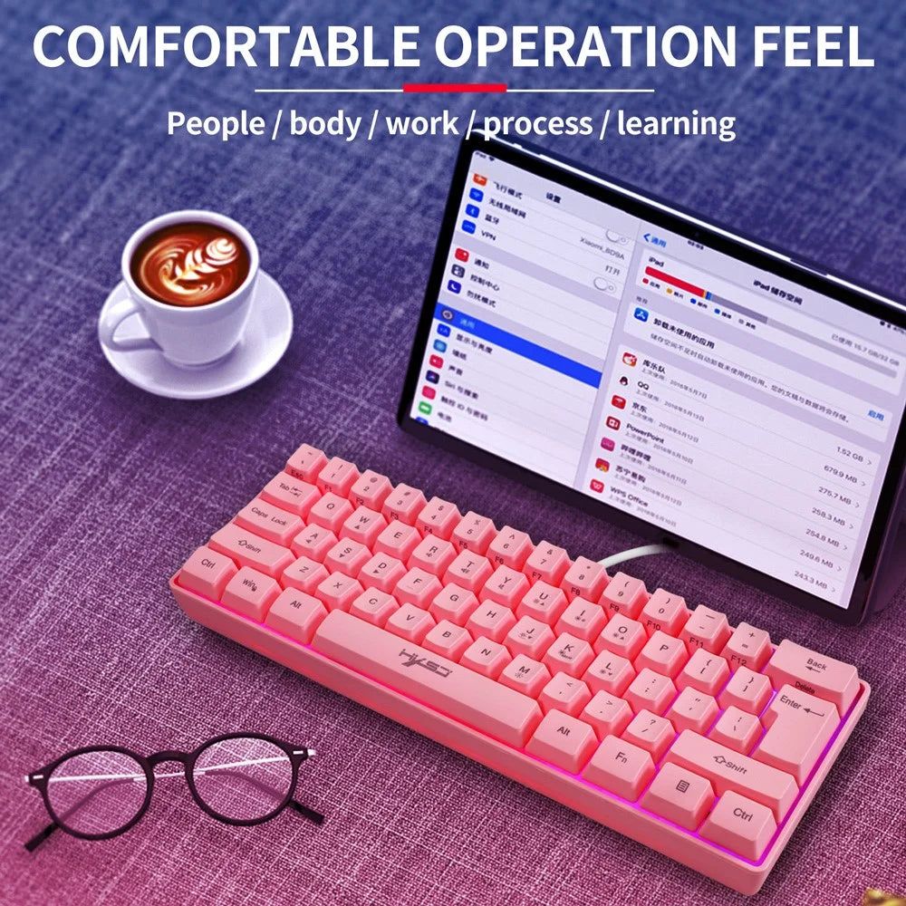 HXSJ V700 61 Keys USB Wired Gaming Keyboard with Colorful Backlight for Computer Desktop Laptop PC - Pink - 5