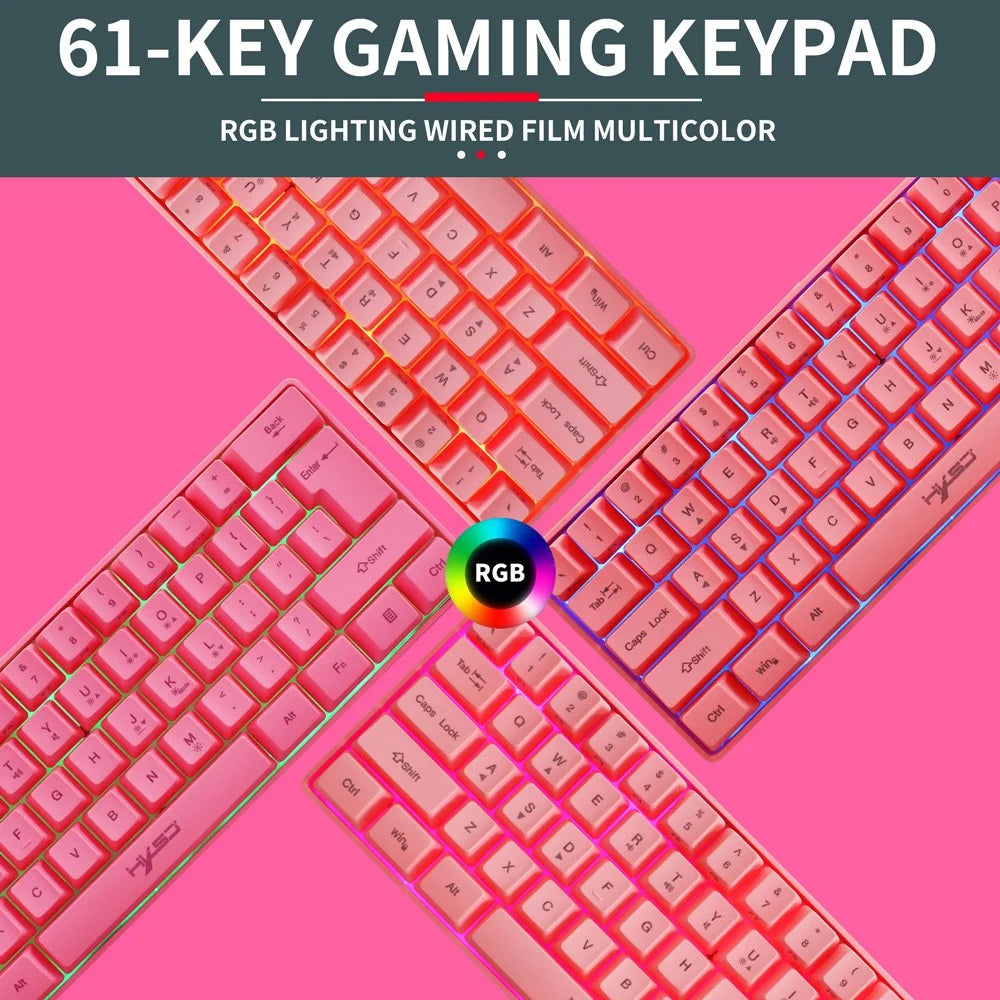 HXSJ V700 61 Keys USB Wired Gaming Keyboard with Colorful Backlight for Computer Desktop Laptop PC - Pink - 6