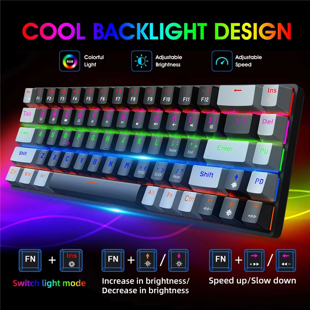 HXSJ V800 68 Keys Mechanical Keyboard with Backlit for Gaming Office - Black/Blue Switch - 3