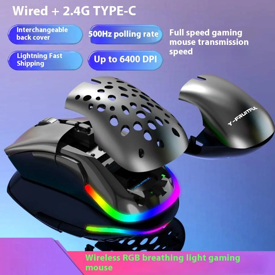 Y-FRUITFUL M88 Gaming Mouse 2.4G Wireless/Wired 7 Button Ergonomic PC Gaming Mice with RGB Backlit - Black - 2