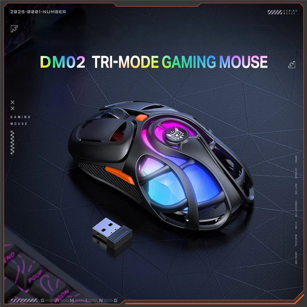 ONIKUMA DM02 Tri-Mode Gaming Mouse 2.4G Wireless Bluetooth-compatible 6 DPI Levels RGB Backlit Mouse - Black - 2