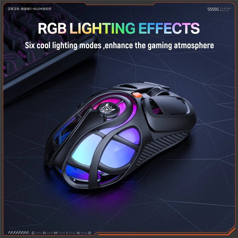 ONIKUMA DM02 Tri-Mode Gaming Mouse 2.4G Wireless Bluetooth-compatible 6 DPI Levels RGB Backlit Mouse - Black - 4