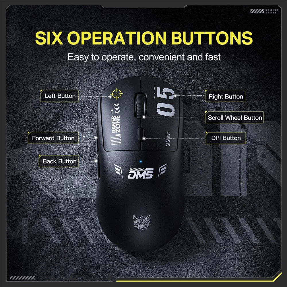 ONIKUMA DM05 Tri-Mode Gaming Mouse Bluetooth-compatible 2.4G Wireless Wired Ergonomic PC Mice - Black - 6
