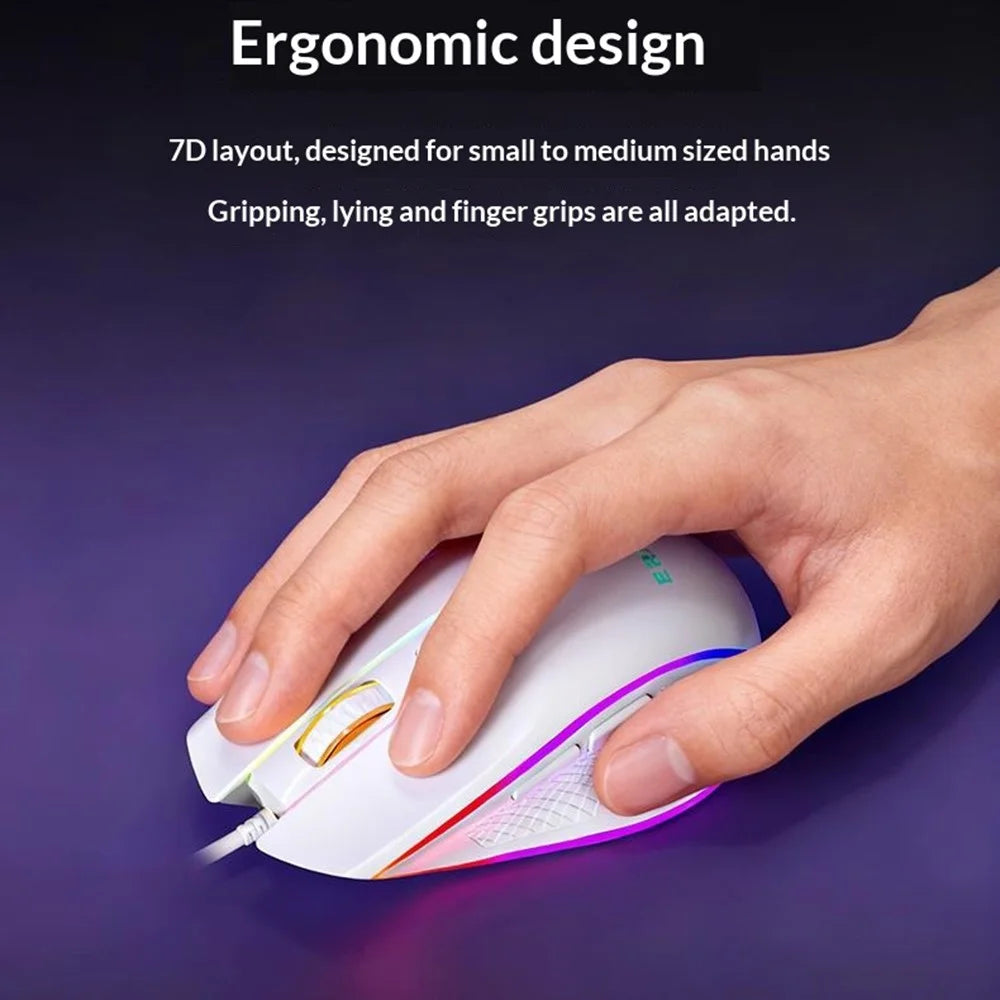 ERAZER G304 Pro RGB Gaming Mouse 12800 DPI 7-Buttons Wired USB PC Mouse for Gaming (Invested By Lenovo) - White - 4