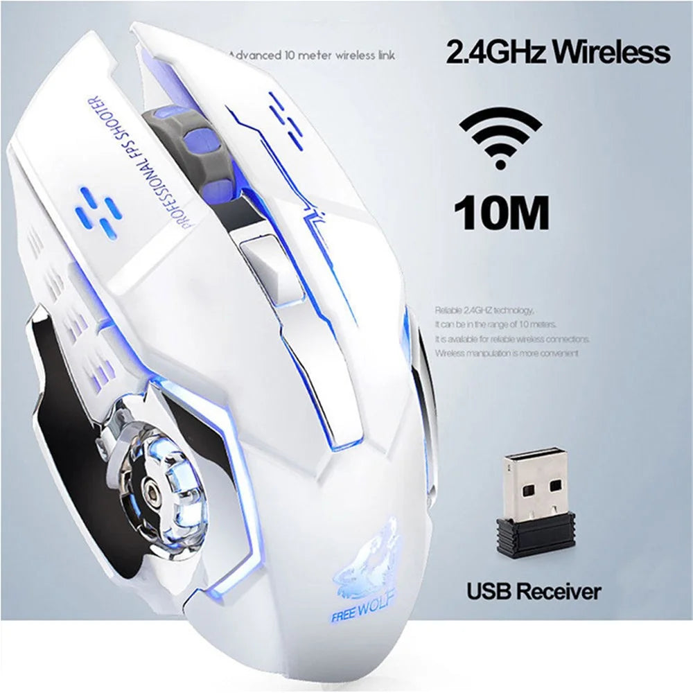FREE WOLF X8 2.4G Wireless Charging Game Mouse Silent Illuminated Mechanical Mouse - White - 2