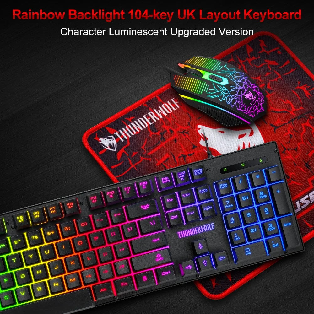 T-WOLF T31 Wired 104 Keys Backlit Gaming Keyboard + Mouse + Anti-Slip Mouse Pad Combo - 4